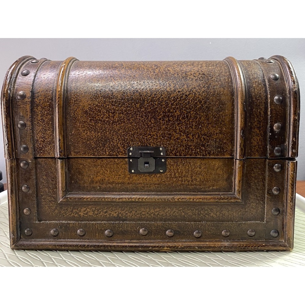Vintage Decorative Wooden‎ Keepsake Jewelry Treasure Chest Storage Box W/Clasp